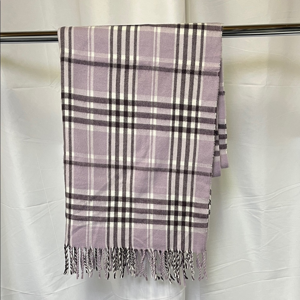 Plaid fringe Purple Scarf cashmere finish made in Italy